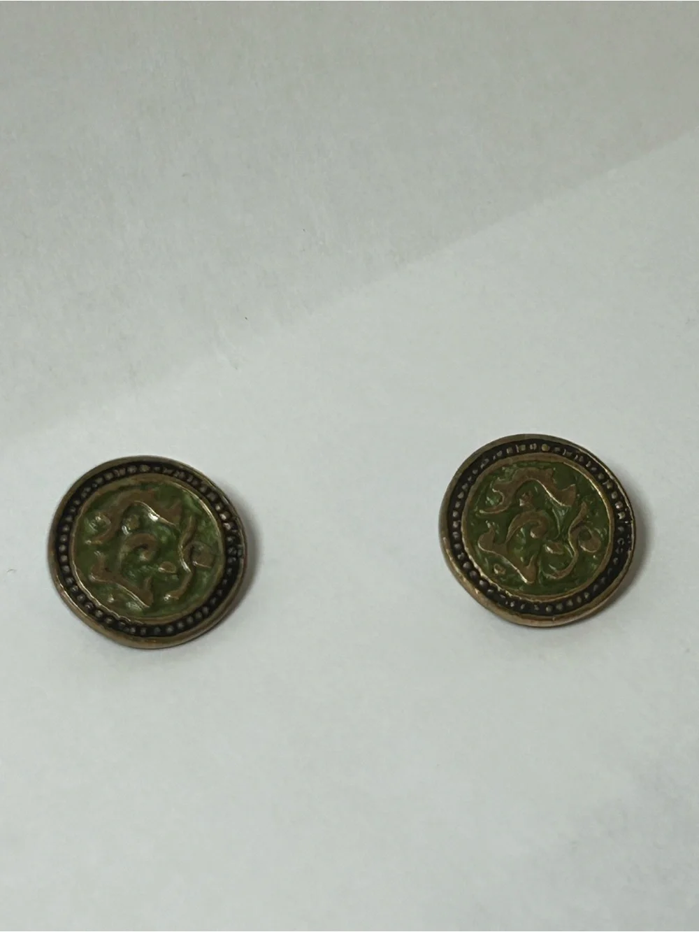 Chico's Antique Brass-Tone Cufflinks with Green Enamel